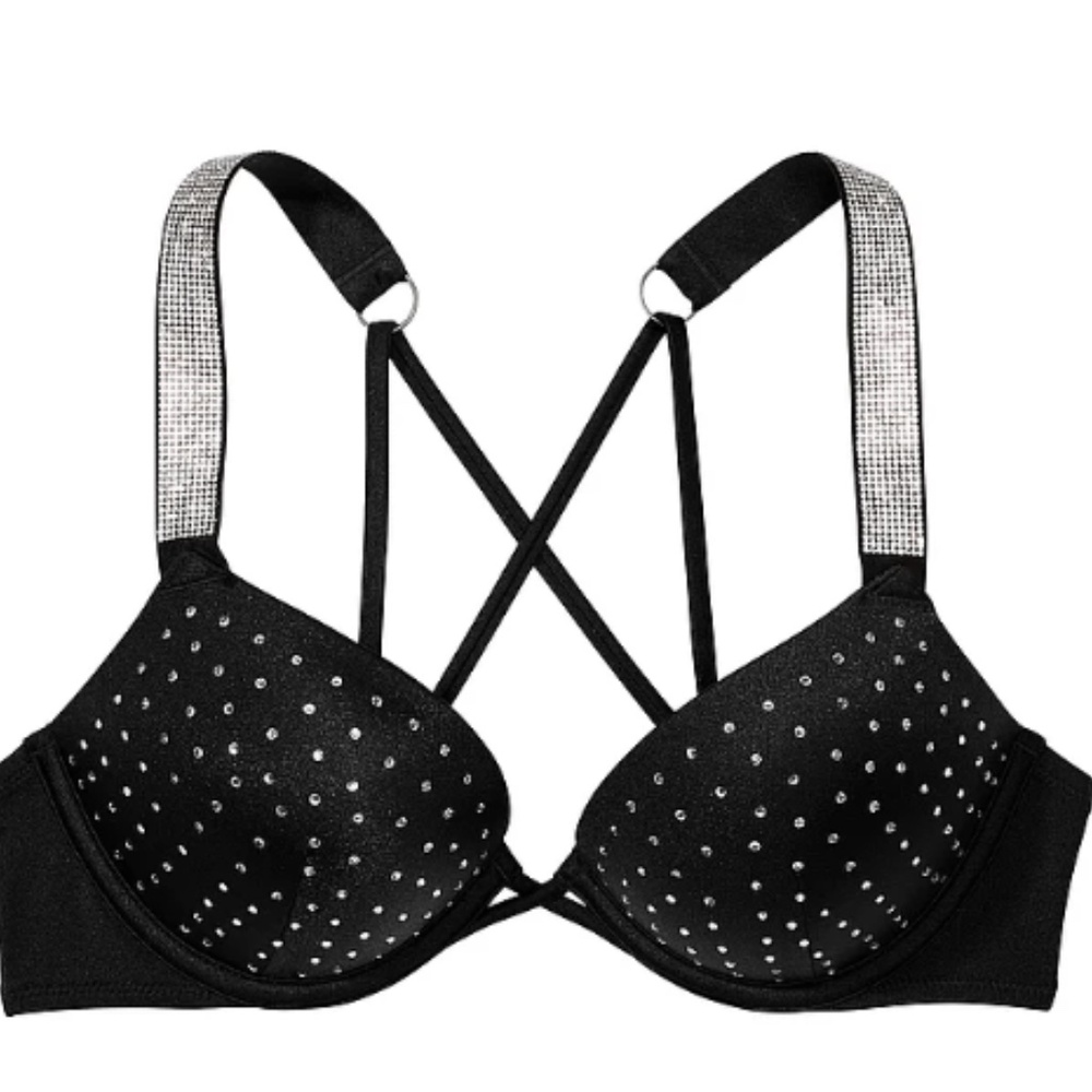 VICTORIA'S SECRET SWIM Shine Strap Push-Up Rhinestone Embellished Bikini Top 32D